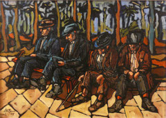 Vecchi al parco,  1975.   Olio su tela   cm. 70 x 50