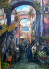 Il mercatino, 2004. Olio su tela, cm. 70 x 50.