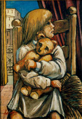 Bimba con l'orsacchiotto, 1980:   Olio su tela,   cm. 50 x 70