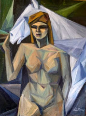 L'amazzone, 1990.  Olio su tela,  cm. 60 x 80.