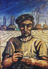 Nicola il pescatore, 1973. Olio su tela, cm. 50 x 70