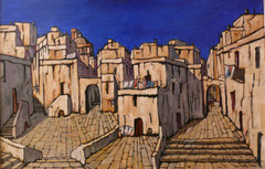 Paese del sud, 1982.   Olio su tela,  cm. 120x 80