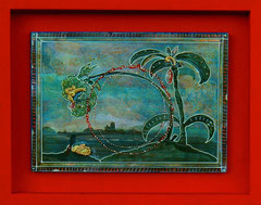 Le Jardin du Génie  de Palerme VIa  Pigmenti e lacche  Supporto di legno  e  caolino  40  x 31,5  x  4 cm.  2011