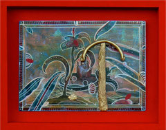 Le Jardin du Génie  de Palerme XIa  Pigmenti e lacche  Supporto di legno  e  caolino  40  x 31,5  x  4 cm.  2011