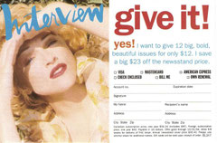 SUBSCRIPTION CARD FROM INTERVIEW MAGAZINE