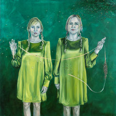Geboorte van loyaliteit, olieverf op doek, 100x100cm, prijs 4450,00 euro, ingelijst