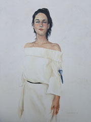 Vrouw met staartmeesje / 2020 / olieverf op canvas /  VERKOCHT