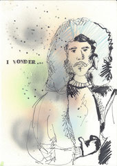 >>I wonder...<<, Edding, Pencil, Stamps and Spray on Paper, 21 x 30 cm, 2015