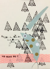 >>Wo bist du?<<, Edding, Stamps and coloured Paper on Paper, 21 x 30 cm, 2015