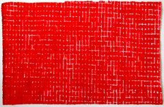 Opgebouwde kleur  rood 1  ingelijst 50x65 cm  aquarelverf op katoen