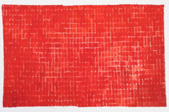 Opgebouwde kleur  rood 2  ingelijst 50 x 65 cm aquarelverf op katoen