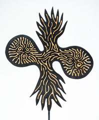 Inneres Gesicht II / 2025 / Eschenholz geflammt / 208 x 54 x 15 cm Höhe/Breite/Tiefe