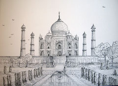 Taj Mahal Noir/Blanc -  Encre - 40x55