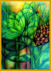 Nr.99/16 Zyklus  Airbrush auf  Fin Art Karton Papier  58x78 cm inkl. Glas, Gold Holzrahmen, Rückwand   € 750.-
