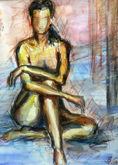 Akt 2, Aquarell, Aquarellstift, 24x32, 2009