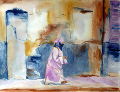 Marokko 2, Aquarell, Tinte auf Bütten, 50x65, 2011