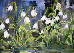 Schneeglöckchen, Aquarell und Tinte, 24x32, 2011