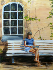 Frau auf Bank, Acryl, 60x80, 2011