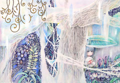「雨の日のきらきら」　2021年　158×228㎜　紙に水彩、鉛筆、色鉛筆、ペン、雲母