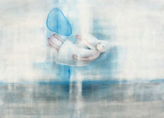 「水」　2023年　242×333㎜　パネル、紙、鉛筆、色鉛筆、水彩、雲母