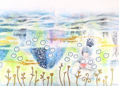「ふわふわの森」　2022年　242×333㎜　紙に水彩、鉛筆、色鉛筆、ペン、雲母
