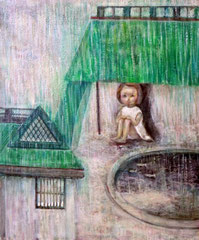 「雨宿り」　 2006　454×380mm　キャンバスに油彩