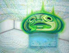 「Wet monster takes the bath」　2009　1121×1455mm　キャンバスに油彩