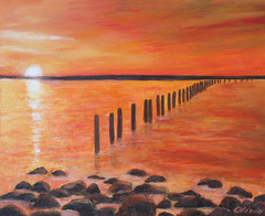 Sunrise over the ocean, Acrylic on canvas, 60x60