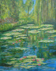 Water lily pond with weeping willow, Acrylic on canvas, 40 x 50