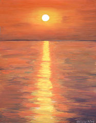 Sunrise over the sea, Acrylic on paper, 40 x 32