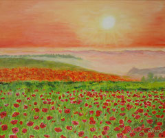 Flowerfields in spring, Acrylic on canvas, 46 x 55