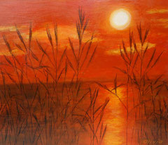 Sunset with reeds, Acrylic on canvas, 38 x 46 - Sold