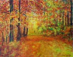 Forestpath in autumn, Acrylic on canvas, 40 x 50