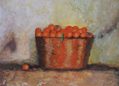 Oranges in basket, Acrylic on paper, 30 x 42