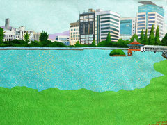 Yongji Teich in Changwon Süd Korea, Acryl auf Papier 100x70                                                창원 용지못, 종이에 아크릴 100x70