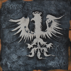 0629017 "Adler": Acryl auf Holz / Silber/Schlagmetall  45x 45 cm