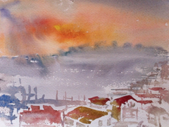 "Sunset in San Pedro" 2014 watercolour on paper 30/20 cm . In sale . Price 500 y.e.