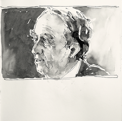 Portrait von Schriftsteller Heinrich Böll in Tusche, Tuschezeichnung im Original von Cecily Park 