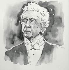 Portrait von Pianist Arthus Rubinstein in Tusche, Tuschezeichnung im Original von Cecily Park 
