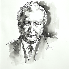 Portrait von Philosoph Karl Jaspers in Tusche, Tuschezeichnung im Original von Cecily Park 
