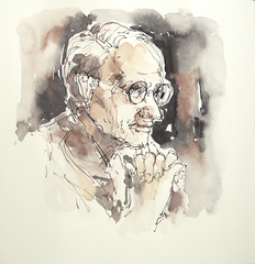 Portrait von Schriftsteller Hermann Hesse in Tusche, Tuschezeichnung im Original von Cecily Park 