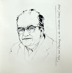 Portrait von Kunsthistoriker Erwin Panofsky in Tusche, Tuschezeichnung im Original von Cecily Park 