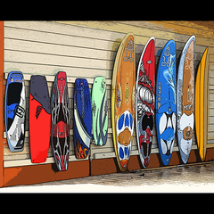 SURFBOARDS (Colorful boards in Lihue, Maui; companion to SURF SHOP)