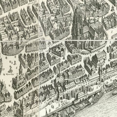 Merian 1770: Vista aérea de Fráncfort del Meno - antes de la restauración