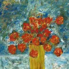 "Vase mit roten Blumen".  60 x 80.  (366). (3)
