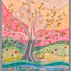 Dessin de support pour la mosaïque funéraire, motif arbre de vie et arc-en-ciel.