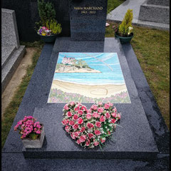 mosaique , art funeraire , émaux de verre Bizazza , weberepox gris ciment 
