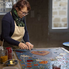 mosaique en cours de réalisation à l 'atelier Mozaiktoone Gouvieux