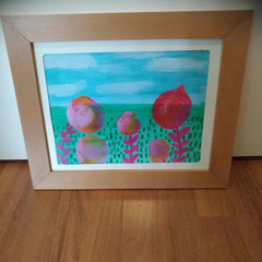 Acrylpouring op papier, inclusief houten lijst met glas, 30 cm hoog, 36 cm breed € 25