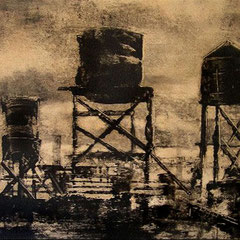 Industrial Landscape #1 . Monotype on paper trated with tar, 42x60 cm.
